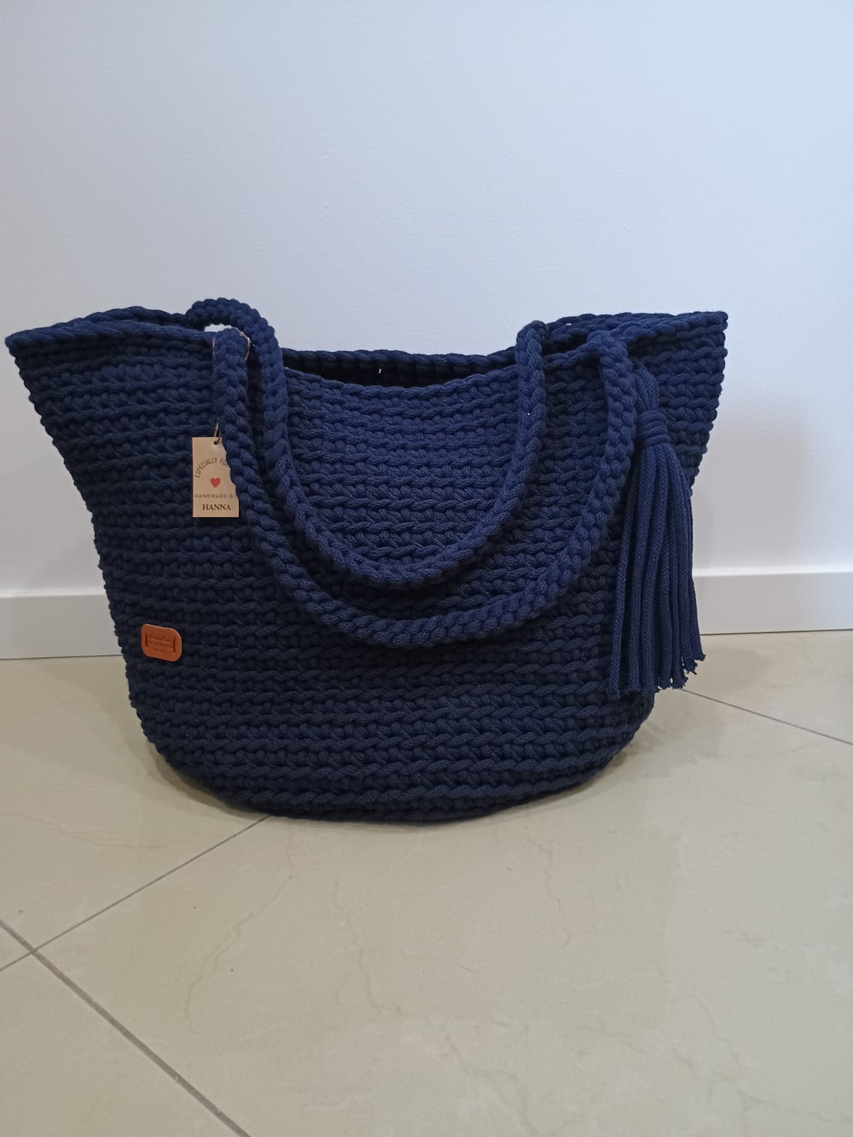 Gehaakte shopper tas handgemaakt - marineblauw