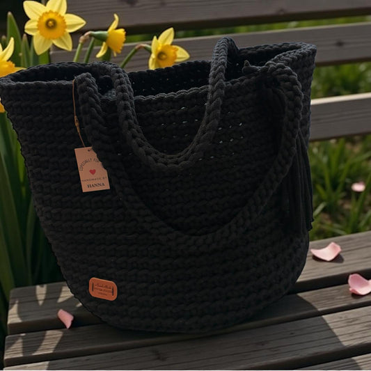 Gehaakte shopper tas handgemaakt - zwart