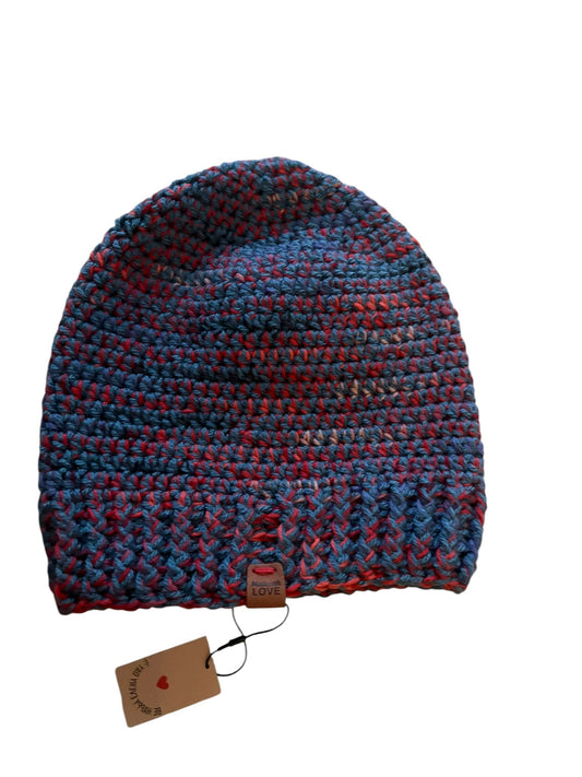 Handgehaakte muts - blauw gemêleerd