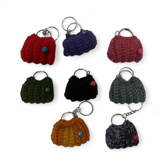 Gehaakte sleutelhanger-tas-mini diverse kleuren