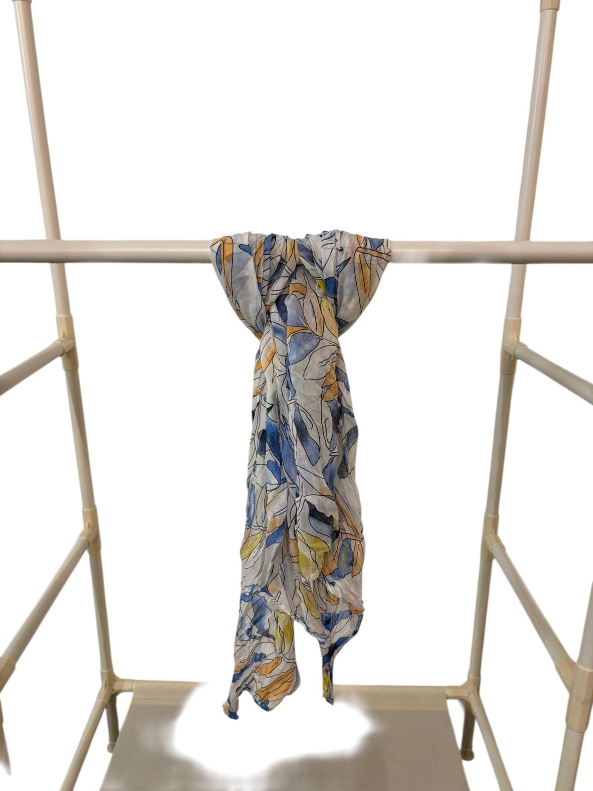 Sjaal-Katoen-Zijde-Italiaans-wit met gekleurde bladeren