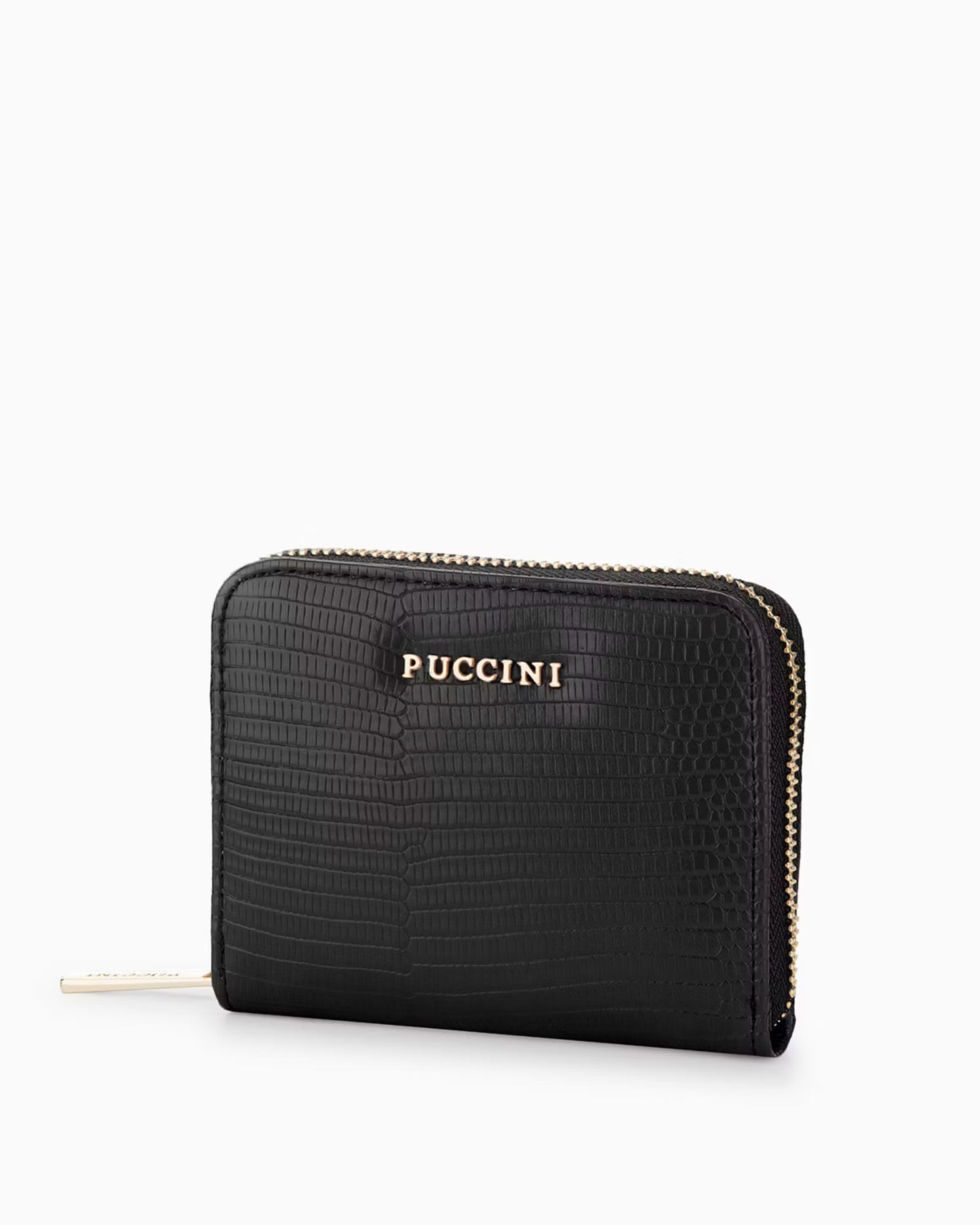 Puccini-Damesportemonnee met ritssluiting van eco-leer met lizard-textuur, zwart
