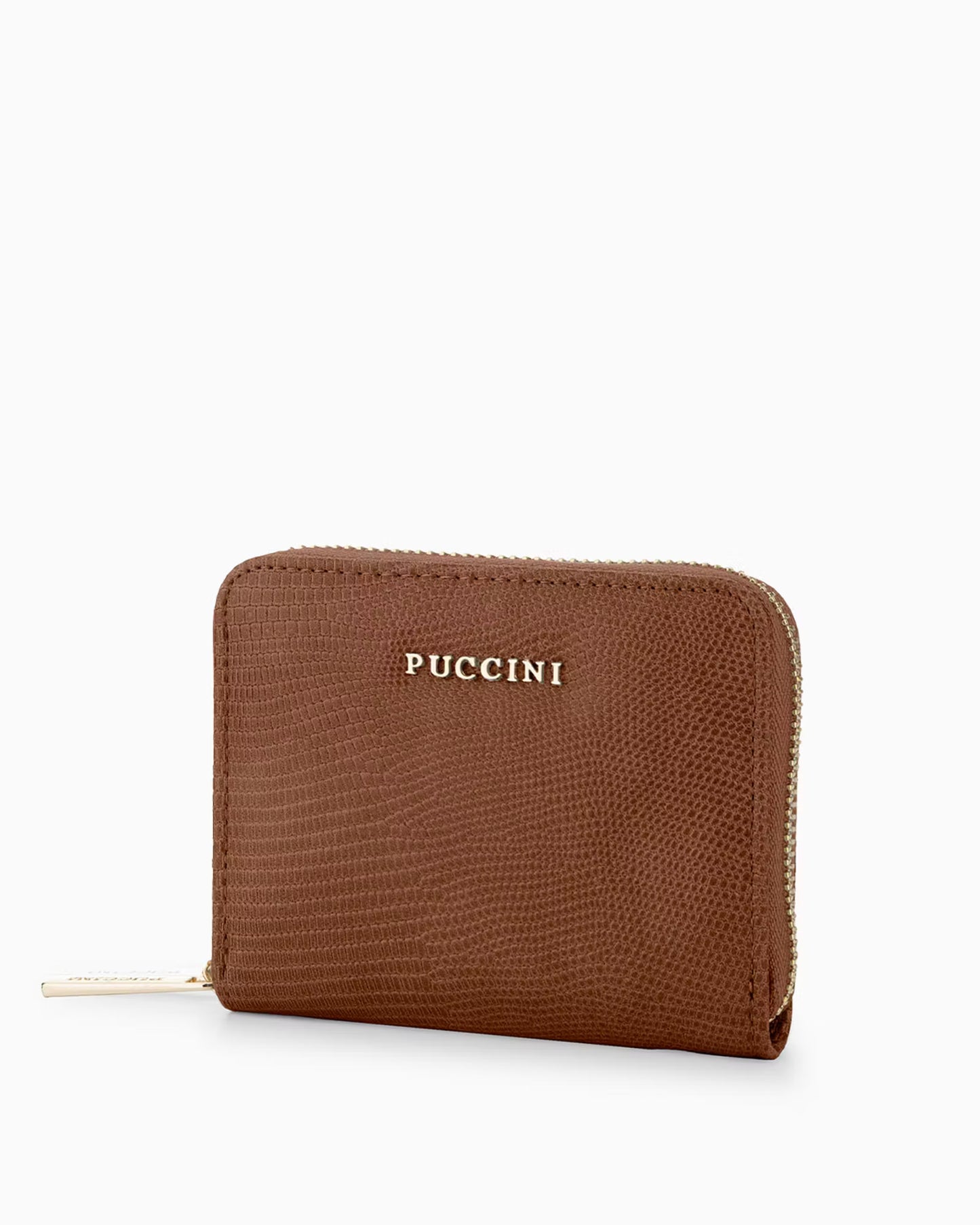 Puccini-Damesportemonnee met ritssluiting van eco-leer met bruine lizardtextuur