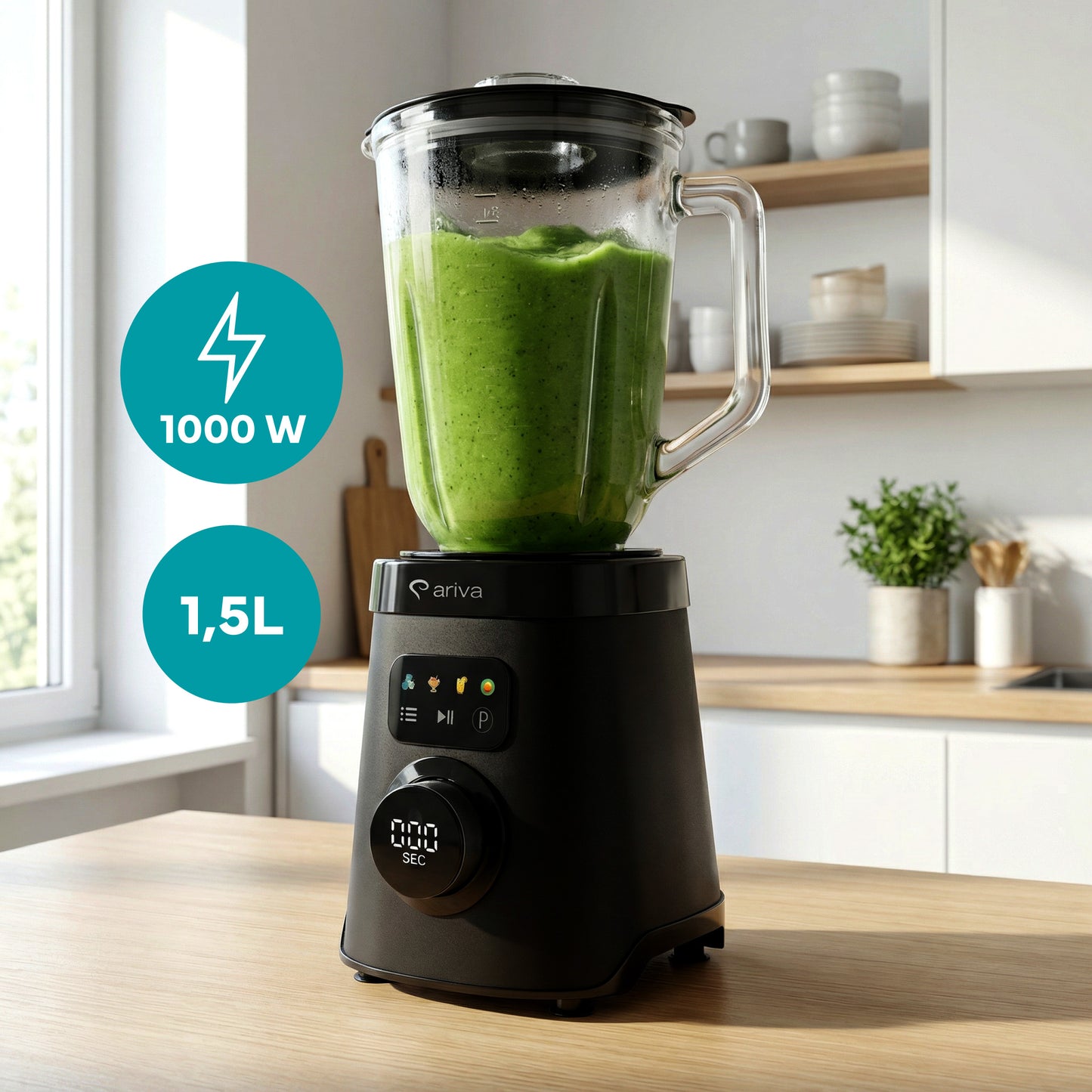 ARIVA-Blender-1500W-1.5L-2 in 1-250G kruidenmolen-Ook voor koffiebonen-Auto clean-RVS