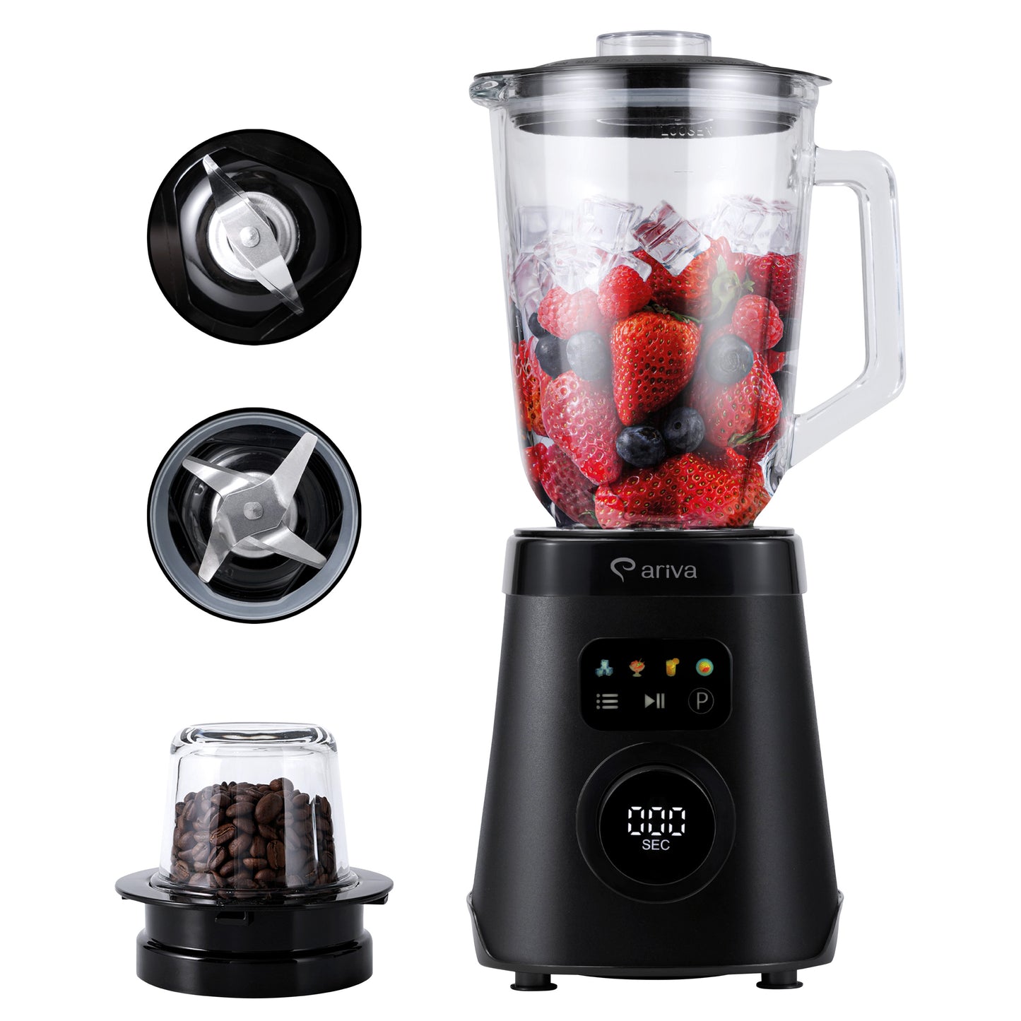 ARIVA-Blender-1500W-1.5L-2 in 1-250G kruidenmolen-Ook voor koffiebonen-Auto clean-RVS