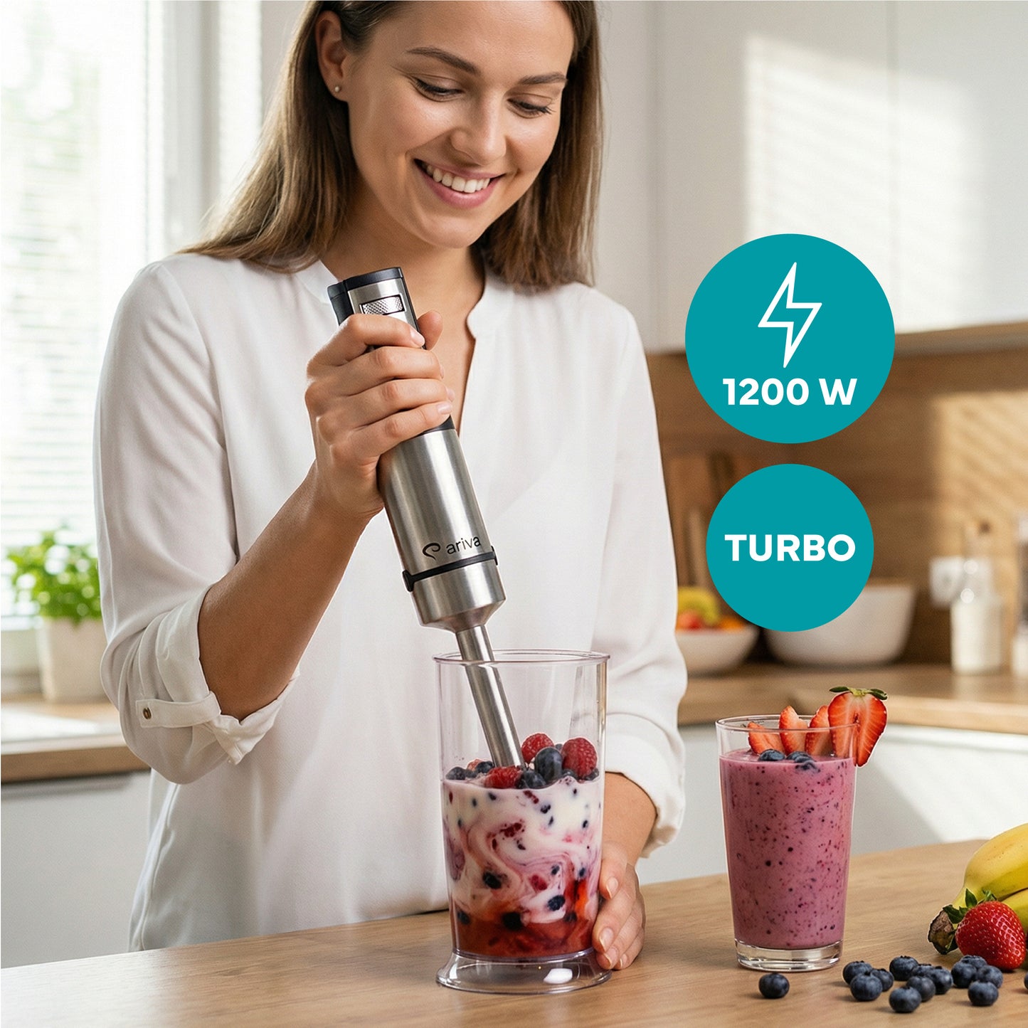 ARIVA-Staafmixer-Led-display-1500W-Mixen, hakken, blenden-Titanium mes-Timer