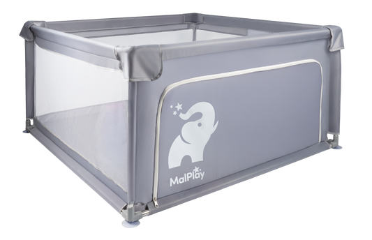 MalPlay-KIVO kojec dla niemowląt - 180x200 cm - do użytku wewnątrz i na zewnątrz - szary/biały - przewiewna siateczka