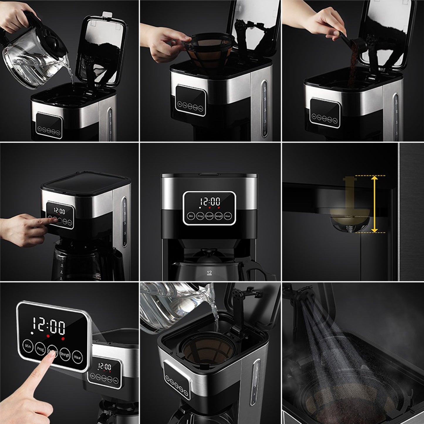 ARIVA-Filter koffiezetapparaat-Touchscreen-1.5L-12 Kops-Programmeerbaar-Warmhoudfunctie-Anti-drup