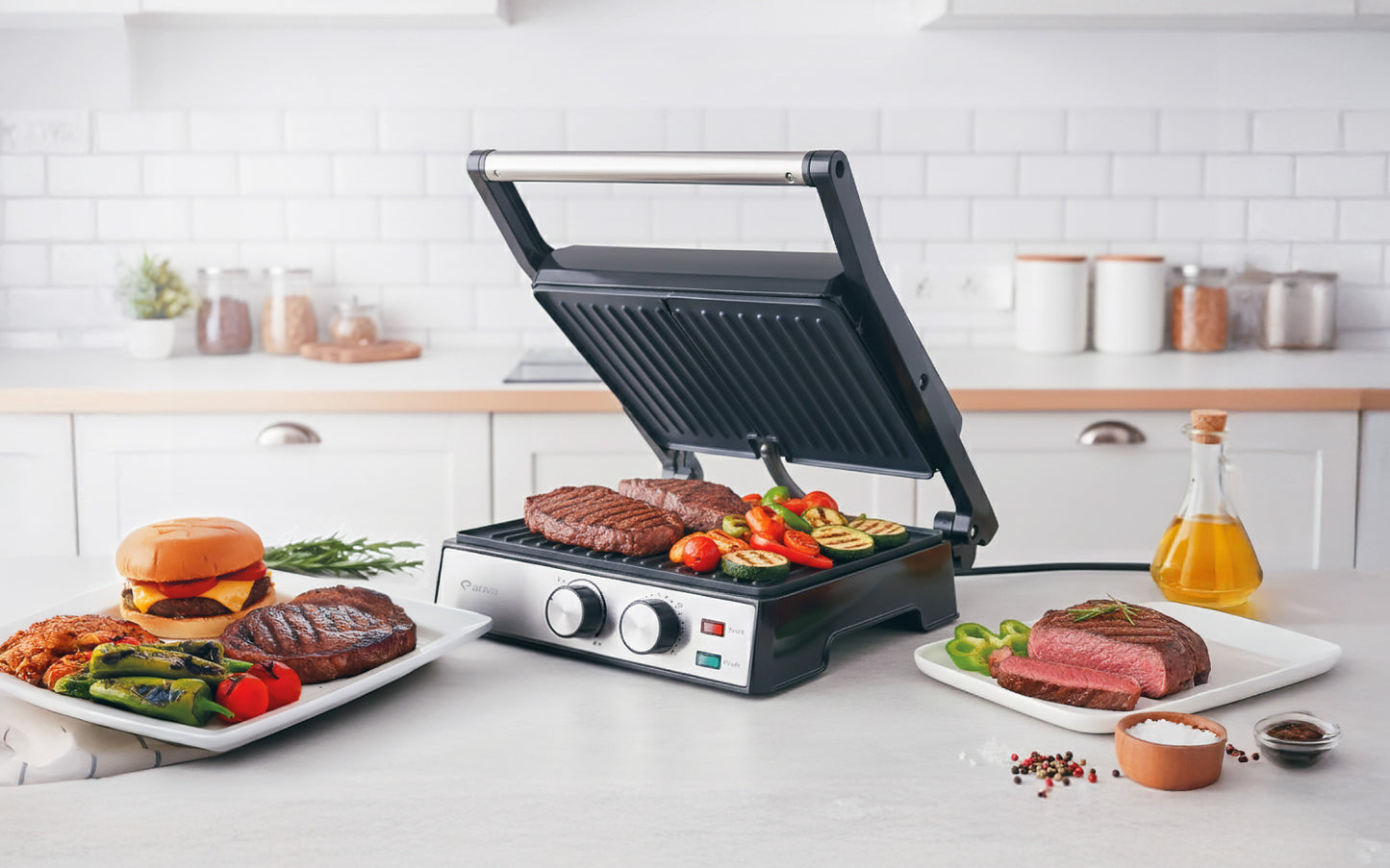 ARIVA Grill-29x24cm-2 in 1-contact grill-table grill-sandwich maker-Ceramic non-stick coating-Timer-2000W