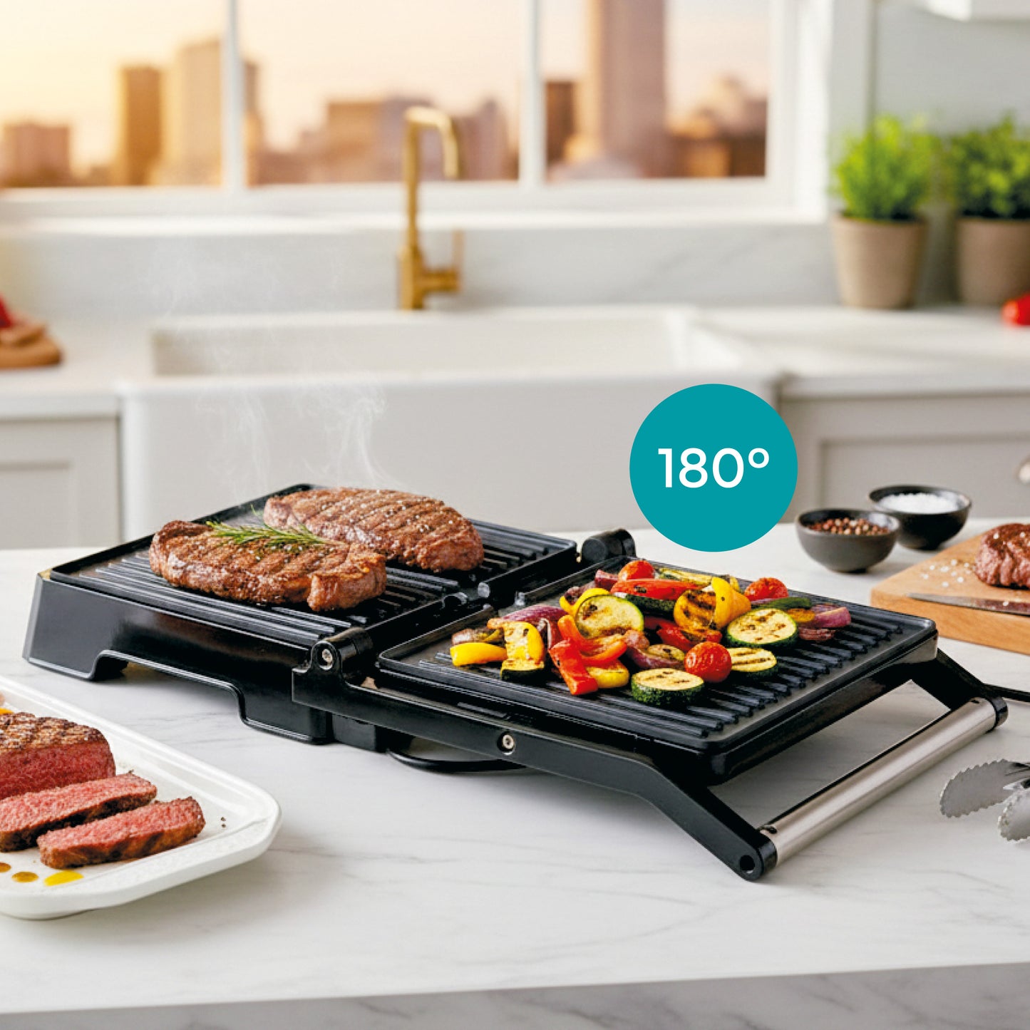 ARIVA Grill-29x24cm-2 in 1-contact grill-table grill-sandwich maker-Ceramic non-stick coating-Timer-2000W