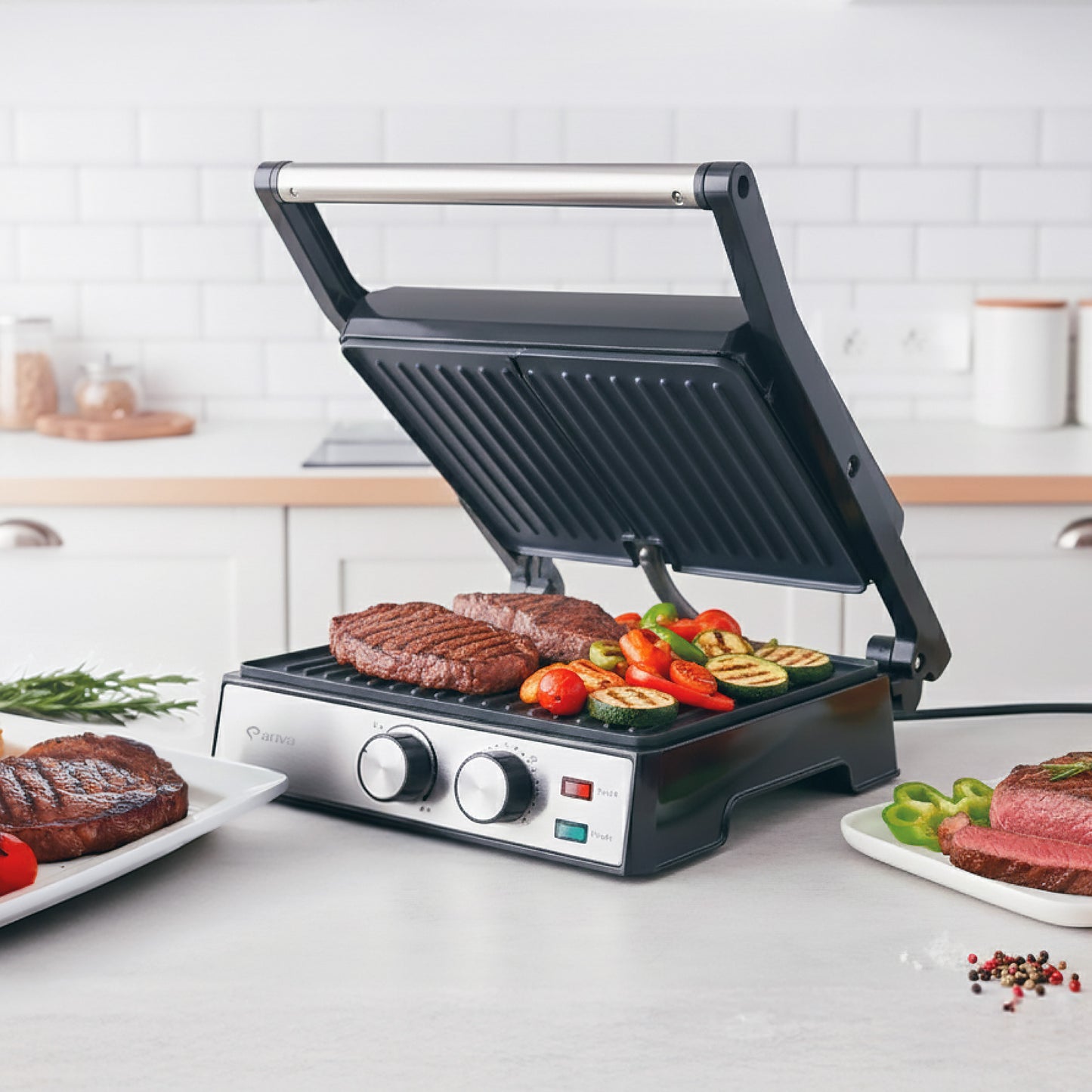 ARIVA Grill-29x24cm-2 in 1-contact grill-table grill-sandwich maker-Ceramic non-stick coating-Timer-2000W