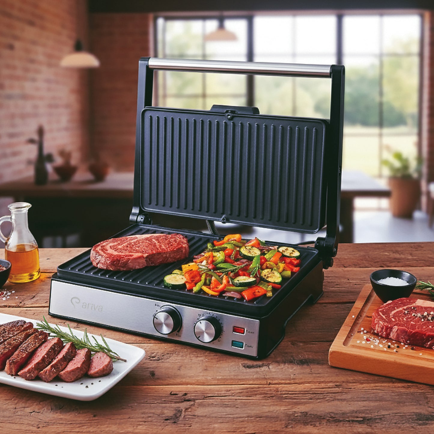 ARIVA Grill-29x24cm-2 in 1-contact grill-table grill-sandwich maker-Ceramic non-stick coating-Timer-2000W