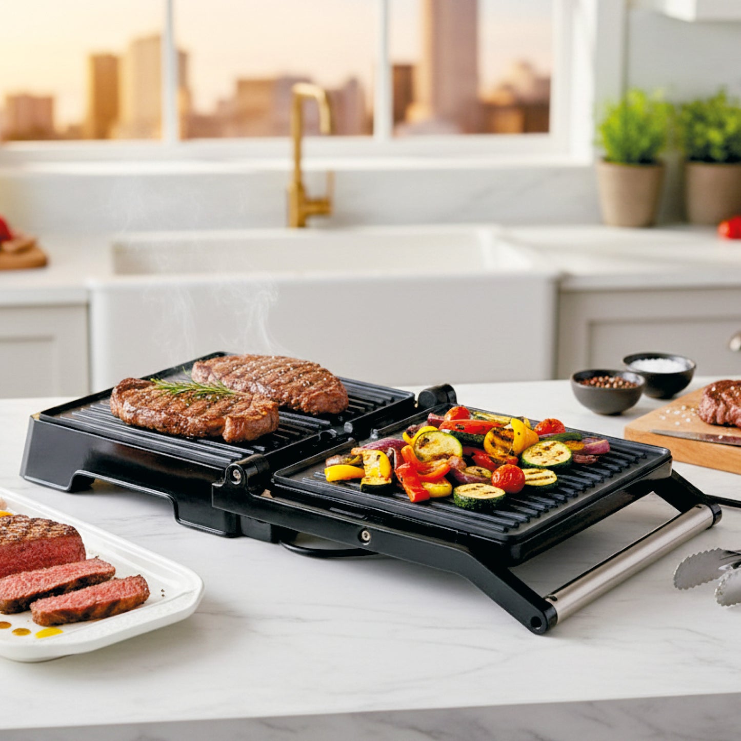 ARIVA Grill-29x24cm-2 in 1-contact grill-table grill-sandwich maker-Ceramic non-stick coating-Timer-2000W