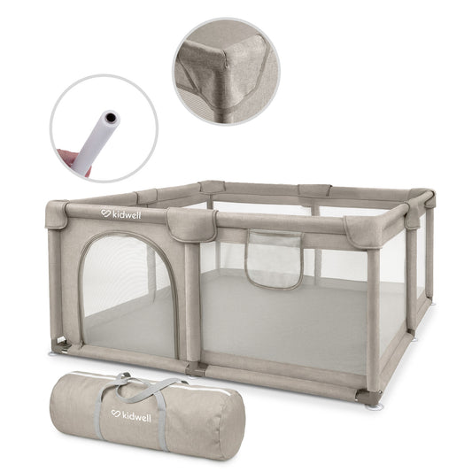Kidwell-FANKO-babybox-kinderbox–130x130cm–voor binnen en buiten-beige-ademend gaas-EN71-gecertificeerd-6 tot 36 maanden