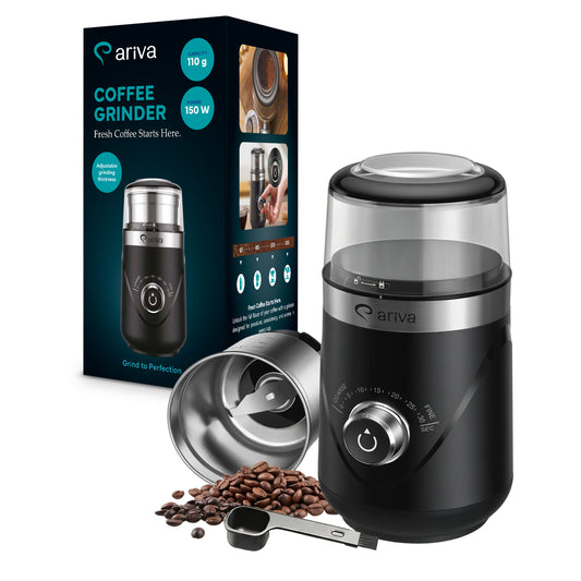 ARIVA-Elektrische koffiemolen-Voor koffiebonen, noten, kruiden en zaden-Instelbare maalgraad-Stil-Met timer en roestvrijstalen messen