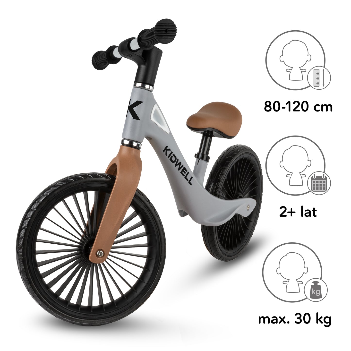 Kidwell-NIX-loopfiets-12 inch-vanaf 2 jaar-Grijs/bruin