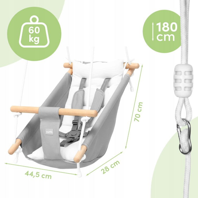 MalPlay-Malo Wave-kinderschommel - babyschommel - wieg - schommelstoel - grijs/wit - schommel