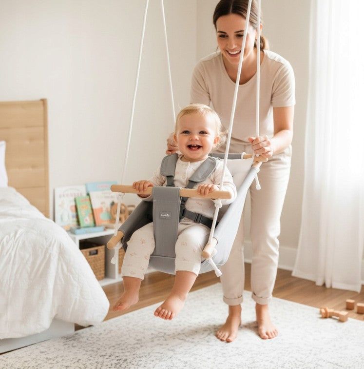 MalPlay-Malo Wave-kinderschommel - babyschommel - wieg - schommelstoel - grijs/wit - schommel