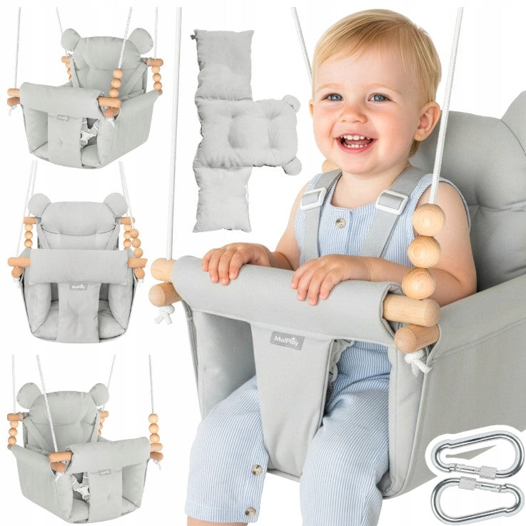MalPlay-Malo Wave-kinderschommel - babyschommel - wieg - schommelstoel - grijs/wit - schommel