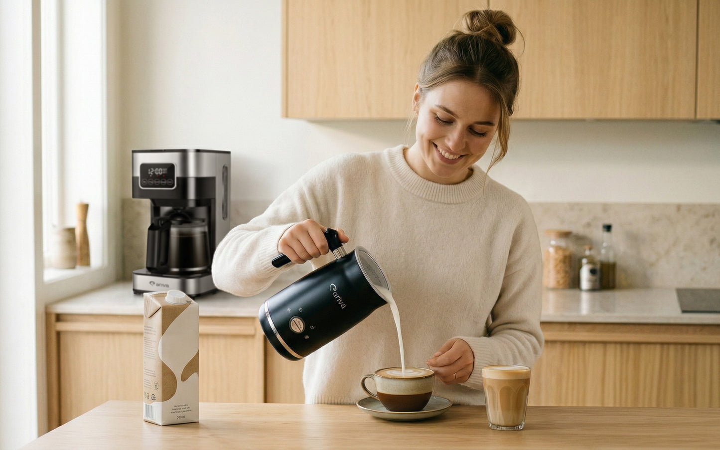 ARIVA-4 in 1-Elektrische melkopschuimer-Schuim voor cappuccino, latte en frappe, warme chocolademelk in 1 minuut