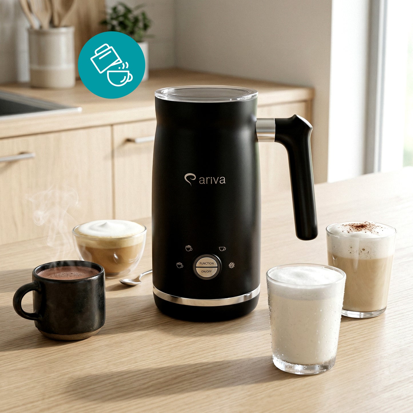 ARIVA-4 in 1-Elektrische melkopschuimer-Schuim voor cappuccino, latte en frappe, warme chocolademelk in 1 minuut