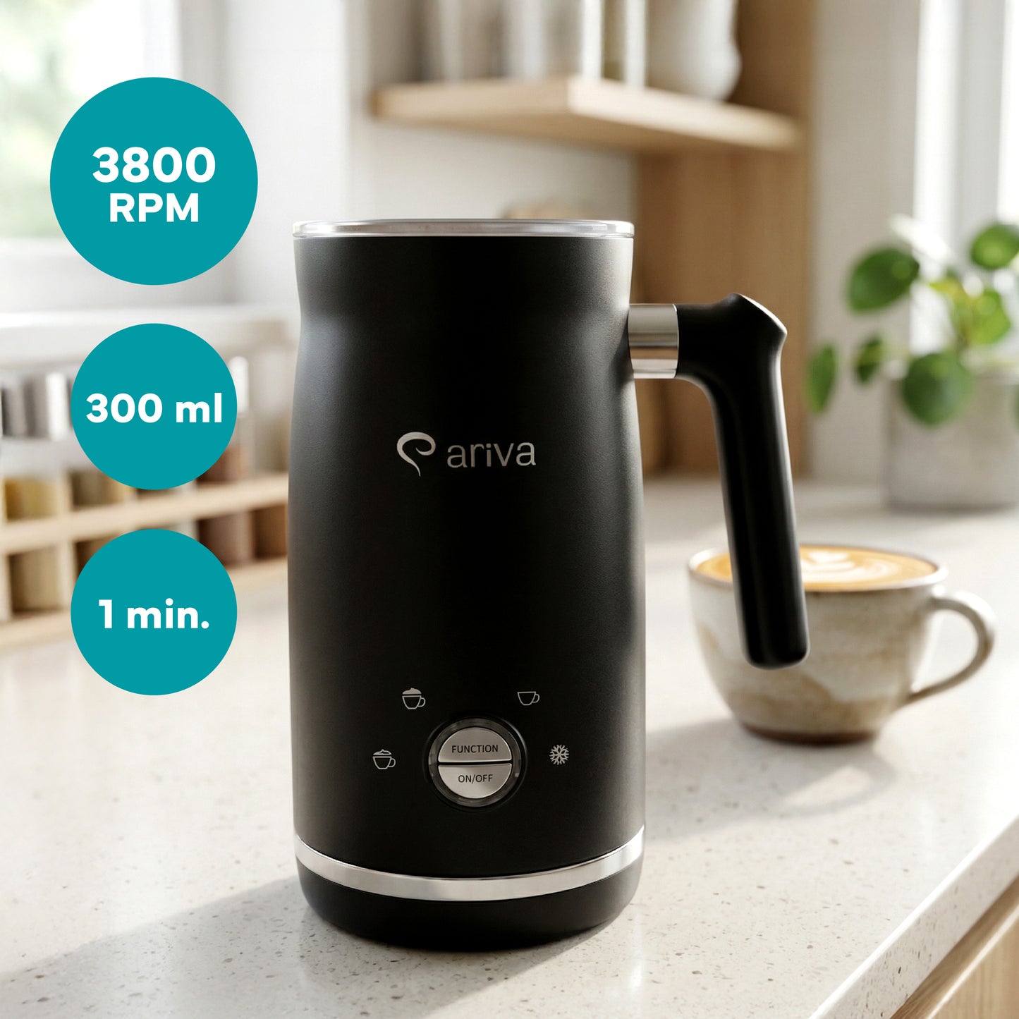 ARIVA-4 in 1-Elektrische melkopschuimer-Schuim voor cappuccino, latte en frappe, warme chocolademelk in 1 minuut