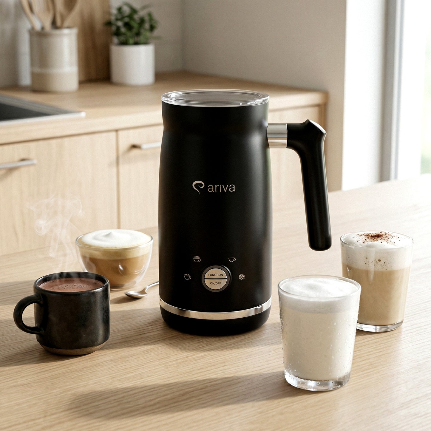 ARIVA-4 in 1-Elektrische melkopschuimer-Schuim voor cappuccino, latte en frappe, warme chocolademelk in 1 minuut