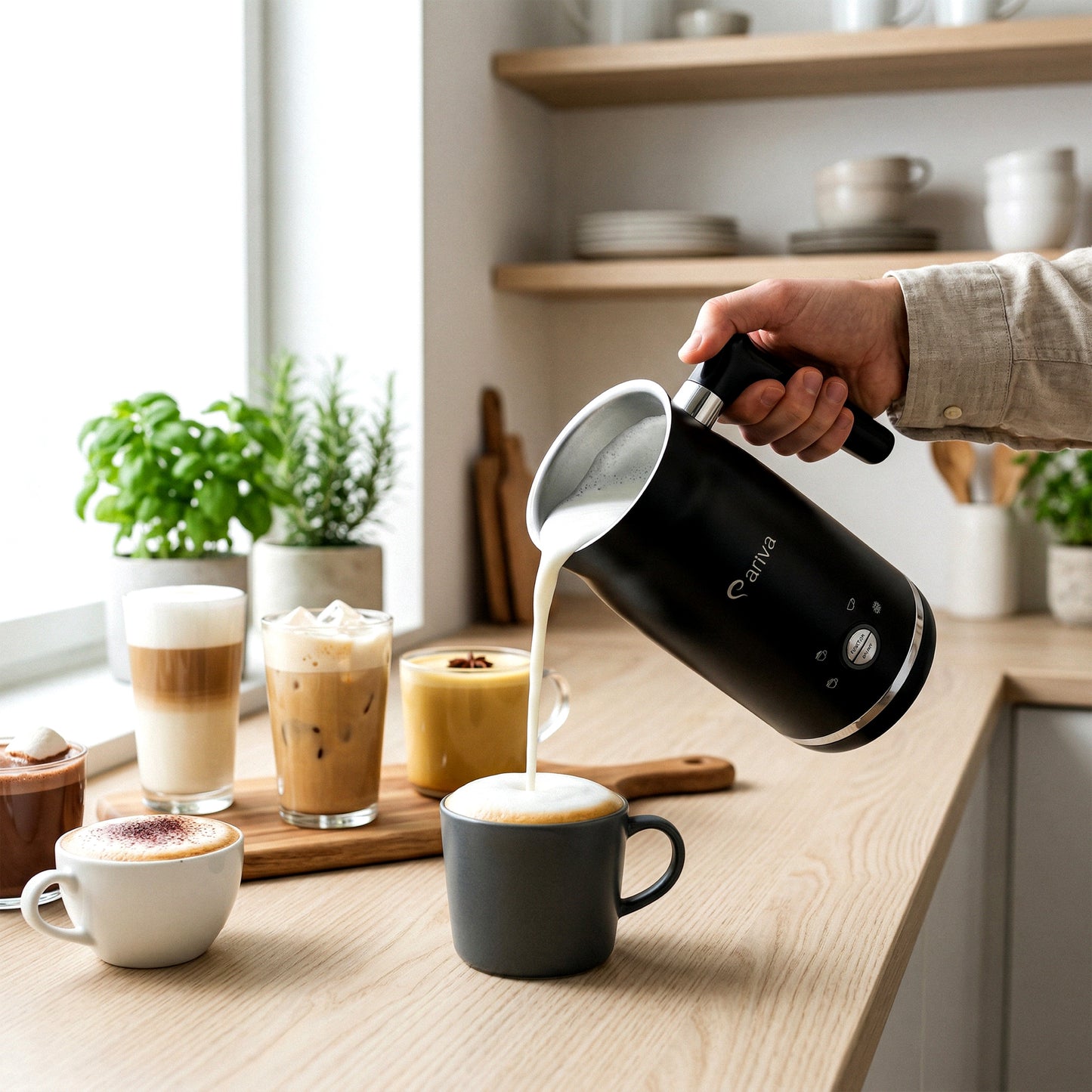 ARIVA-4 in 1-Elektrische melkopschuimer-Schuim voor cappuccino, latte en frappe, warme chocolademelk in 1 minuut
