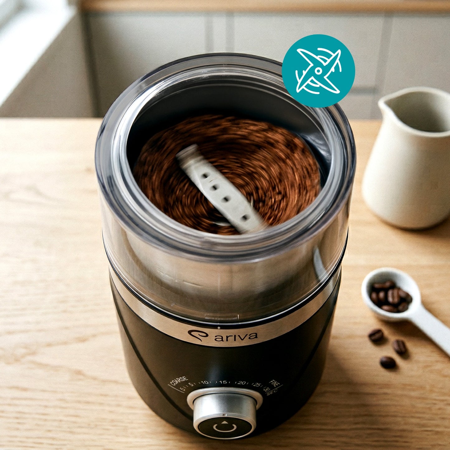 ARIVA-Elektrische koffiemolen-Voor koffiebonen, noten, kruiden en zaden-Instelbare maalgraad-Stil-Met timer en roestvrijstalen messen