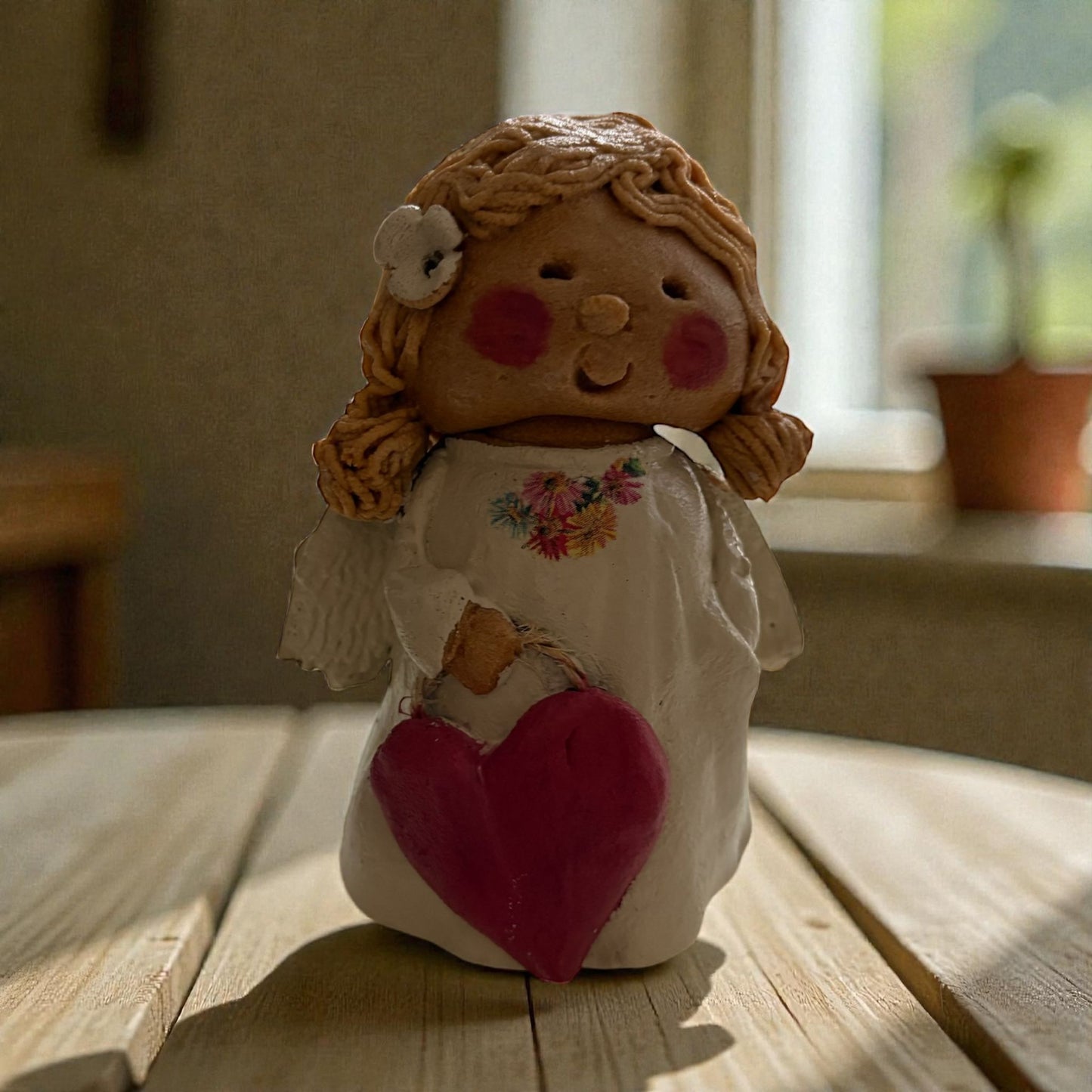 Engel met tas/hart-Staand-Zoutdeeg-Handgemaakt-Decoratie