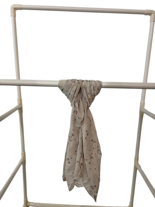 Sjaal-Katoen-Zijde-Italiaans-beige met roze bloemen