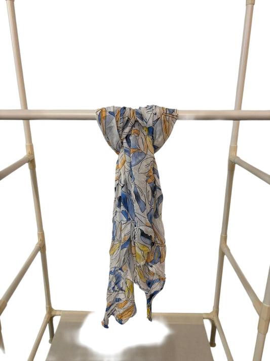 Sjaal-Katoen-Zijde-Italiaans-wit met gekleurde bladeren