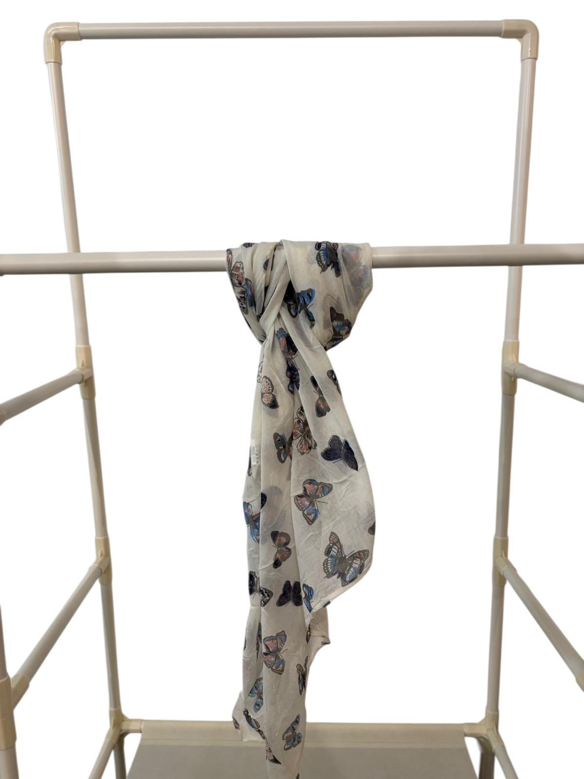 Sjaal-Katoen-Zijde-Italiaans-wit met vlinders